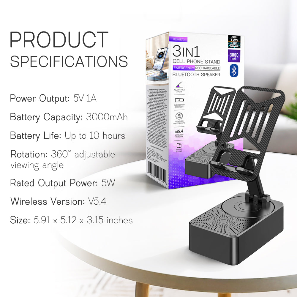 Remifa™ 3IN1 Cell Phone Stand Emergency Rechargeable (3000mAh) Bluetooth Speaker