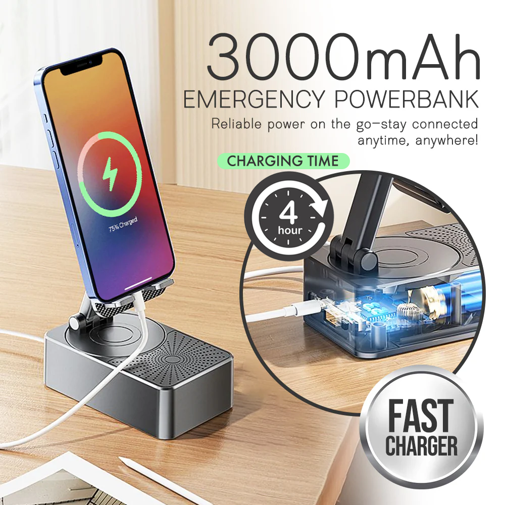 Remifa™ 3IN1 Cell Phone Stand Emergency Rechargeable (3000mAh) Bluetooth Speaker