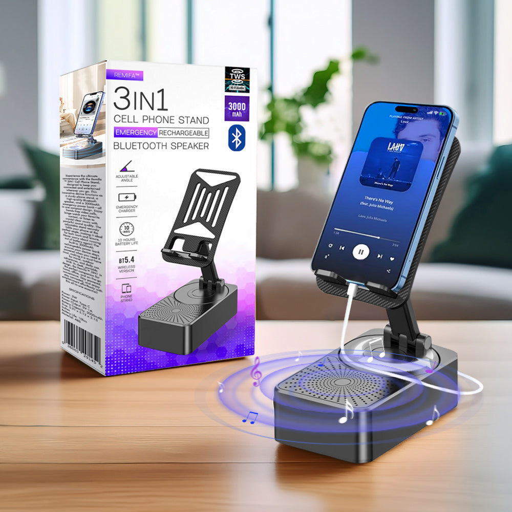Remifa™ 3IN1 Cell Phone Stand Emergency Rechargeable (3000mAh) Bluetooth Speaker