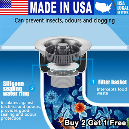 🏆Last Day Promotion 80% OFF🏆GFOUK™ 3-in-1 Pop Up Sink Drain Strainer🛀Removes odors and prevents blockages